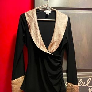 Black and champagne long sleeve blouse